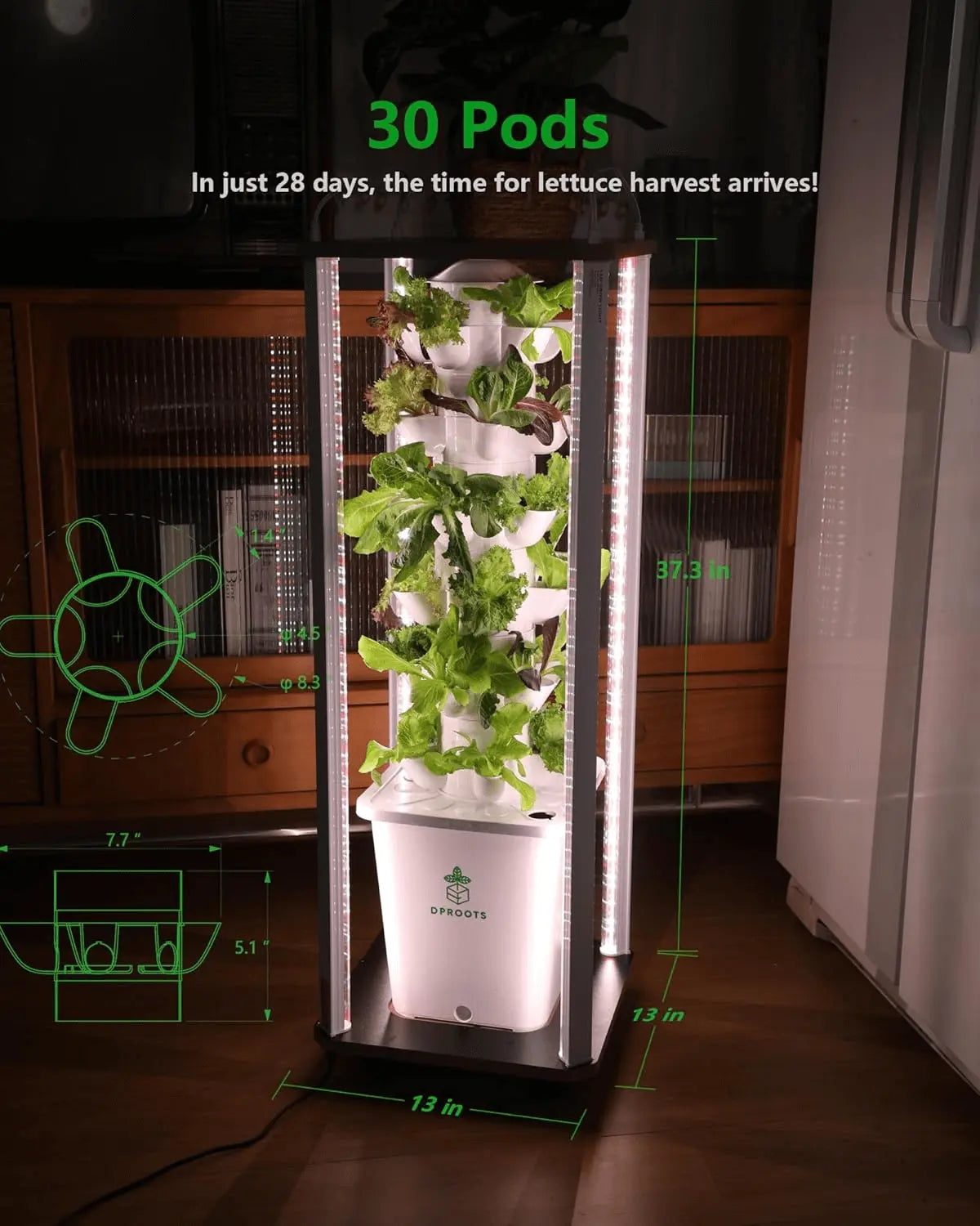 DPROOTS Garden T6 Hydroponic Tower-30 Pods Plant Grow Light System - DPROOTS