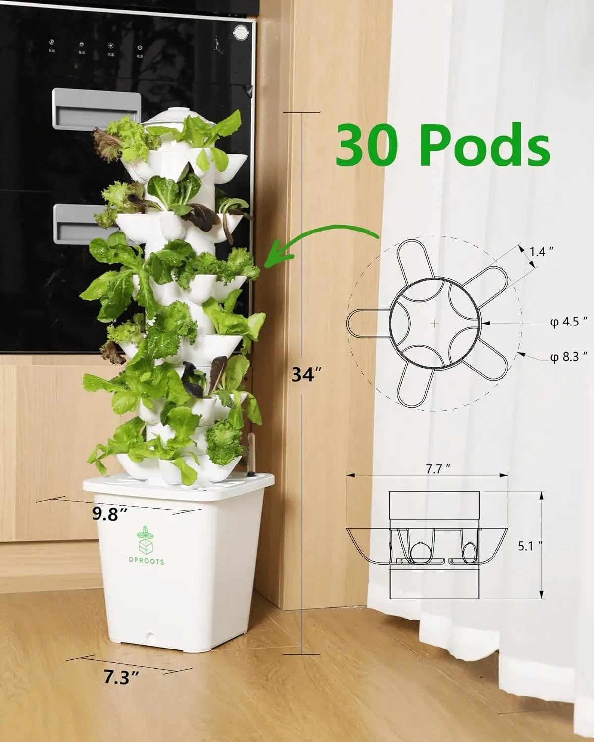 DPROOTS Garden T6C Hydroponic Tower-30 Pods Plant System - DPROOTS