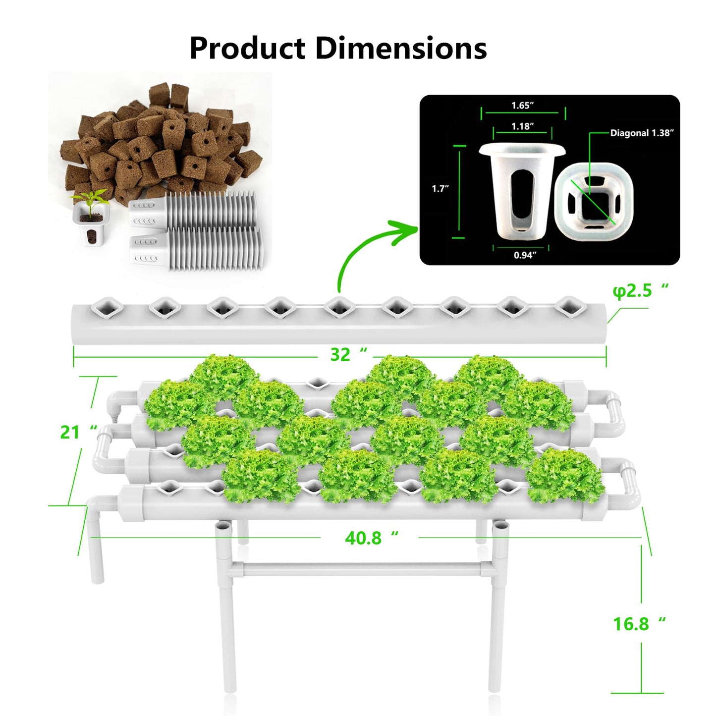 DPROOTS Garden NFT Hydroponic Growing System Kit - 36 Plant Sites