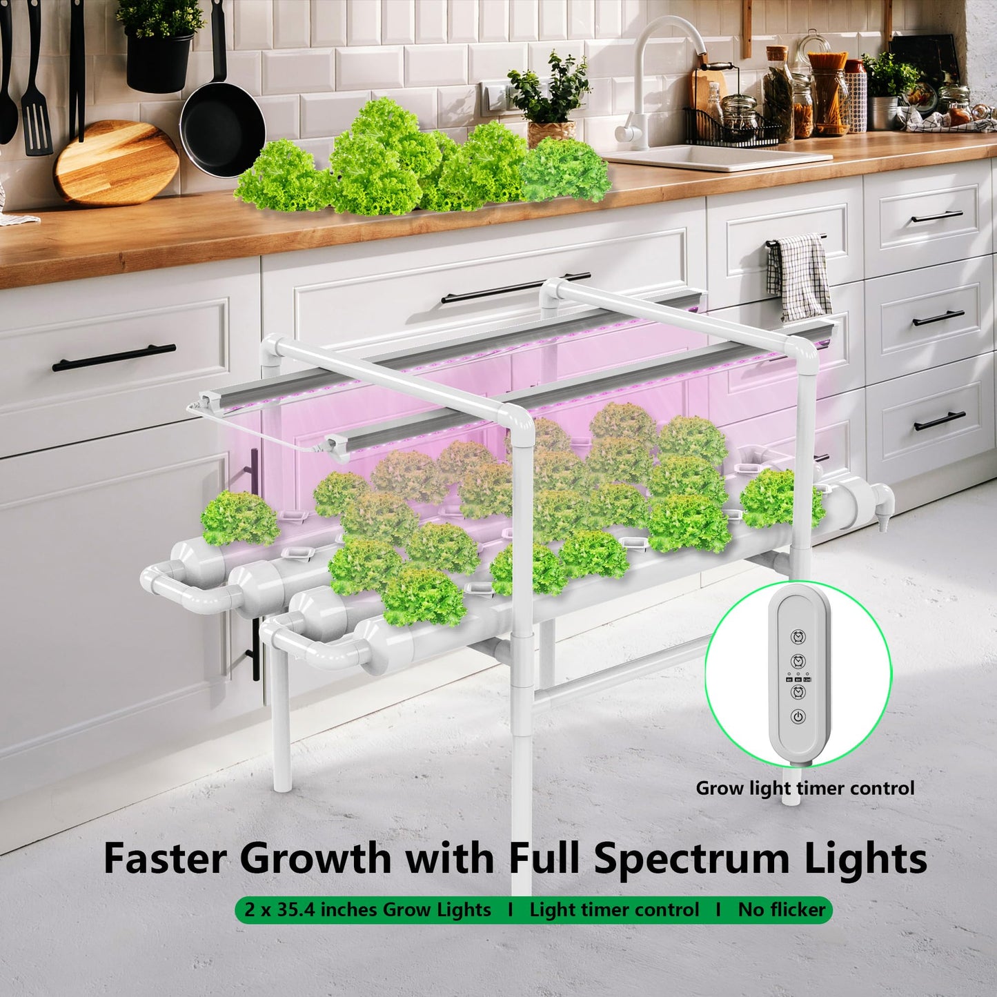 DPROOTS Garden 36 Plant Sites NFT Hydroponic Growing System Kit - Full-Spectrum Grow Lights & Timer