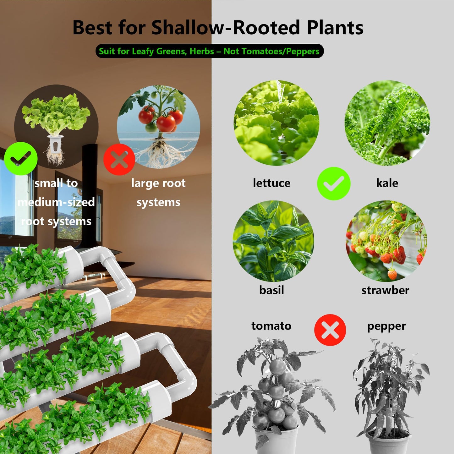 DPROOTS Garden 36 Plant Sites NFT Hydroponic Growing System Kit - Full-Spectrum Grow Lights & Timer