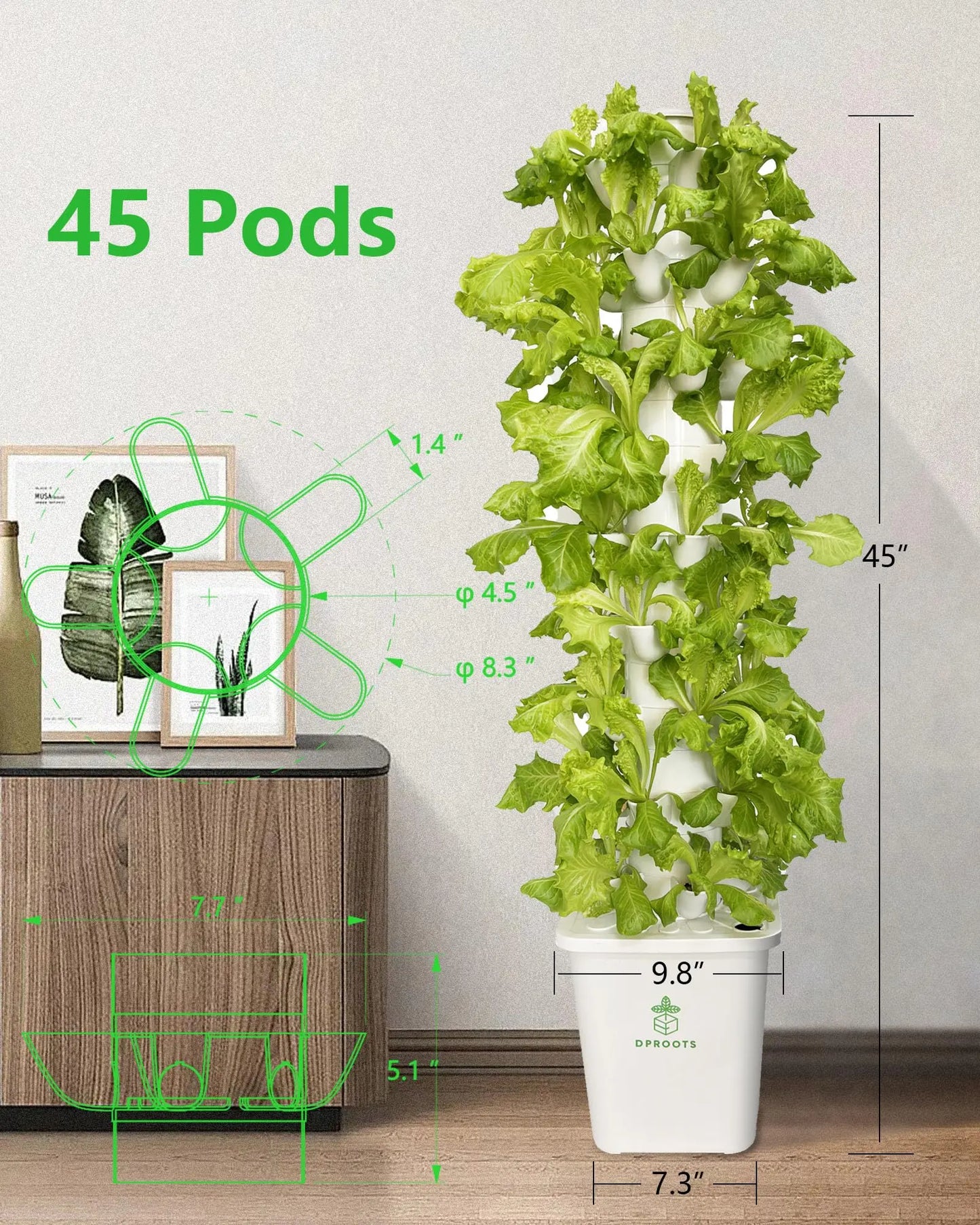 DPROOTS Garden T9C Hydroponic Tower-45 Pods Plant System - DPROOTS