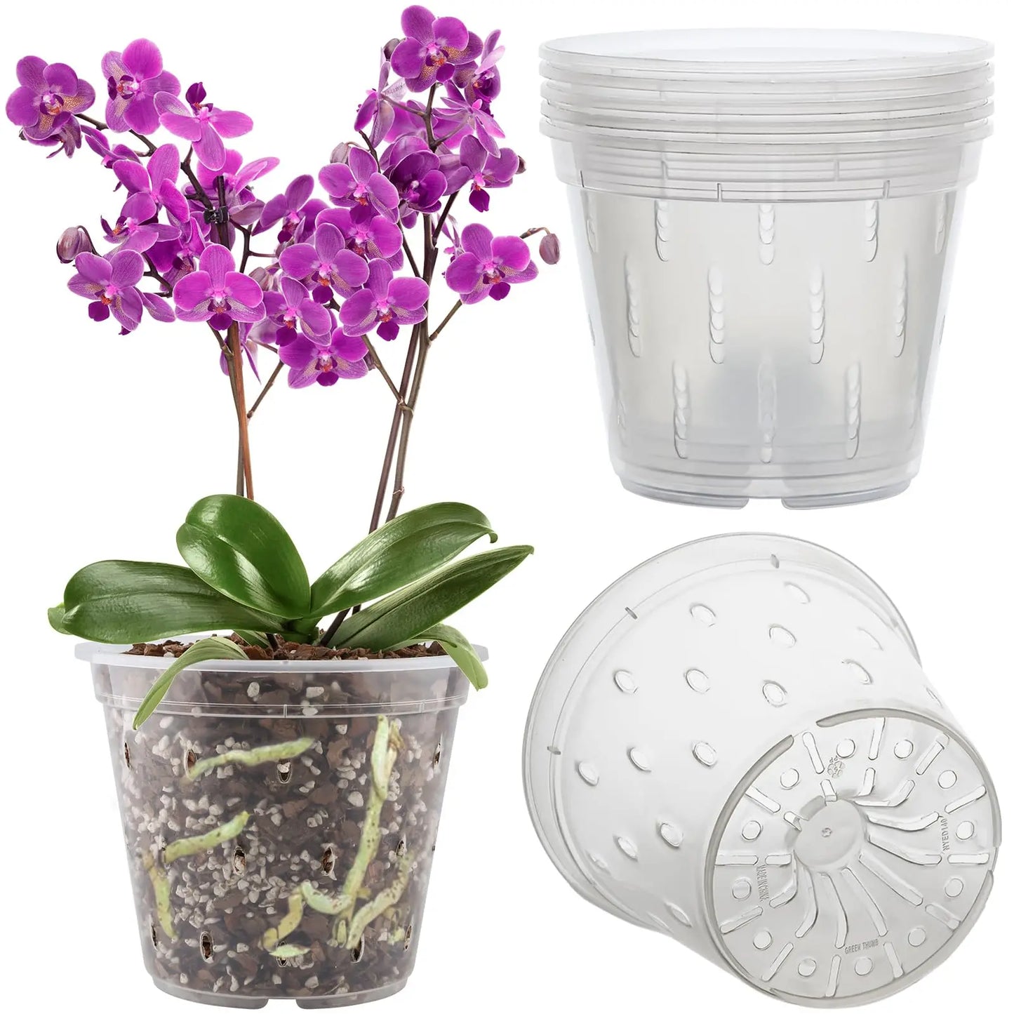5 Pack Clear Orchid Pots with Holes,Orchid Pots for Repotting, Plastic Orchid Planter Breathable Slotted Flower Plant Nursery Pot - DPROOTS