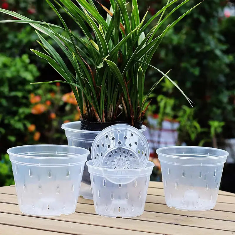 5 Pack Clear Orchid Pots with Holes,Orchid Pots for Repotting, Plastic Orchid Planter Breathable Slotted Flower Plant Nursery Pot - DPROOTS