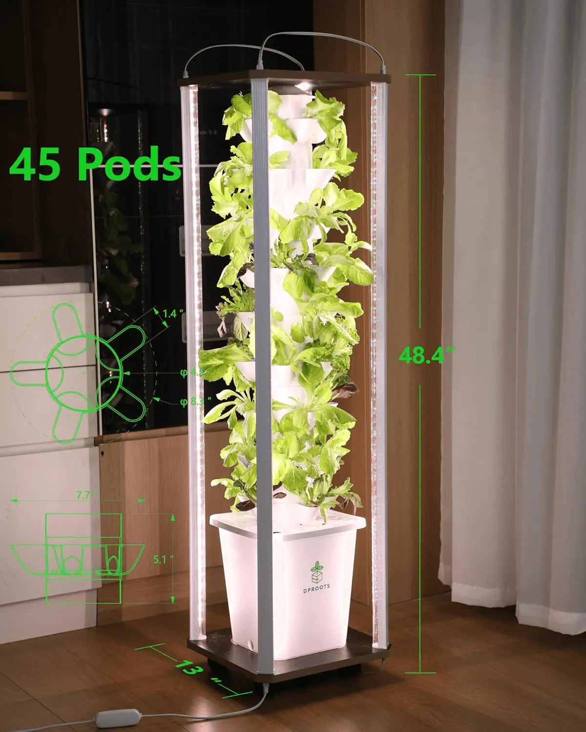 DPROOTS Garden T9 Hydroponic Tower-45 Pods Plant Grow Light System - DPROOTS