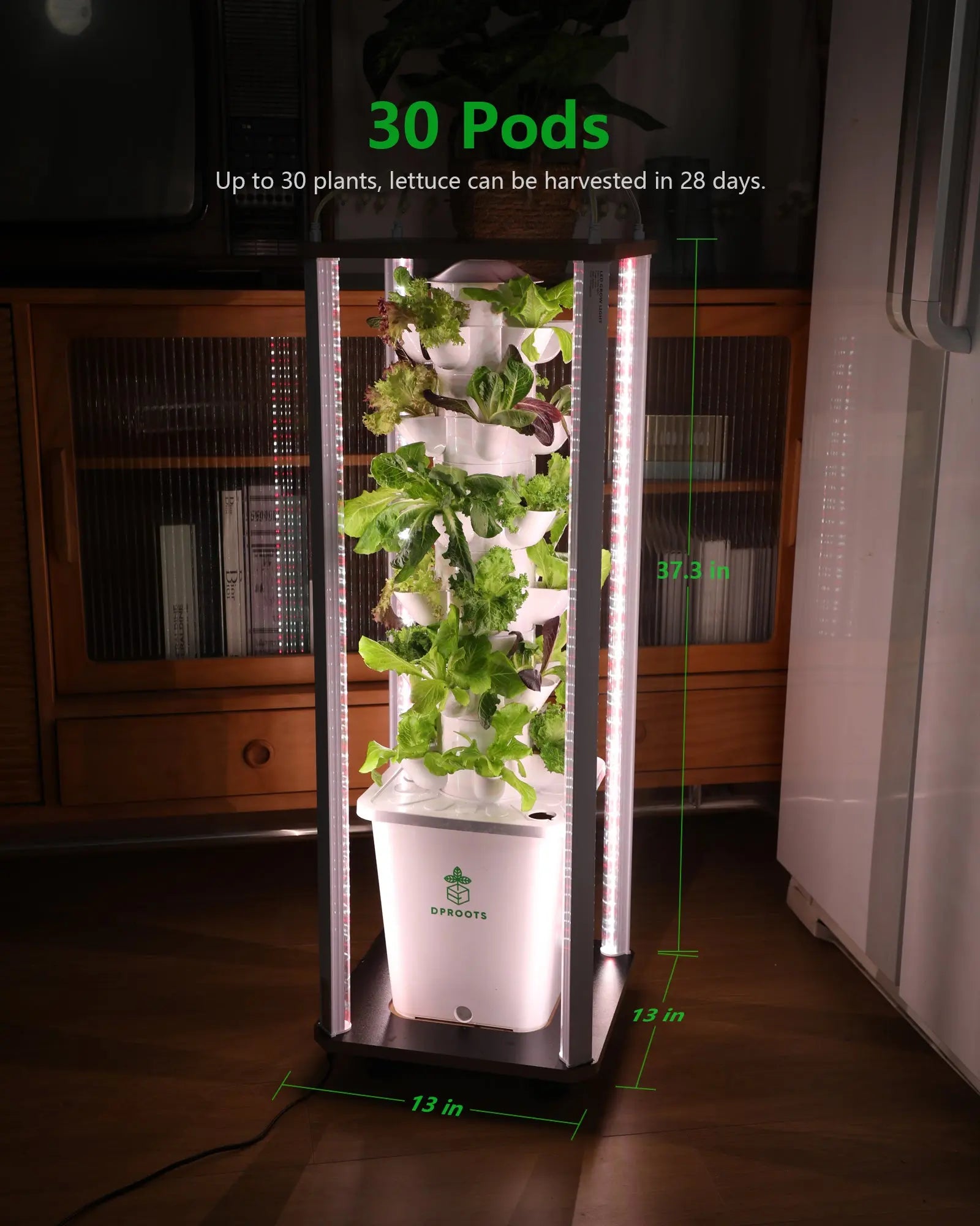 Hydroponic Tower Growing System，30 Pods Vertical Garden，Suitable for Indoor and Greenhouse, Grow Herbs and Vegetables，Houseplant Farming with Water Circulation and Automatic Timer - DPROOTS