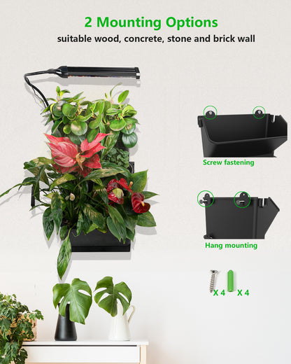 DPROOTS 6 Pots Wall Vertical Planter for Flowerpot Home Indoor Garden Vegetable With Grow Light Self Watering System