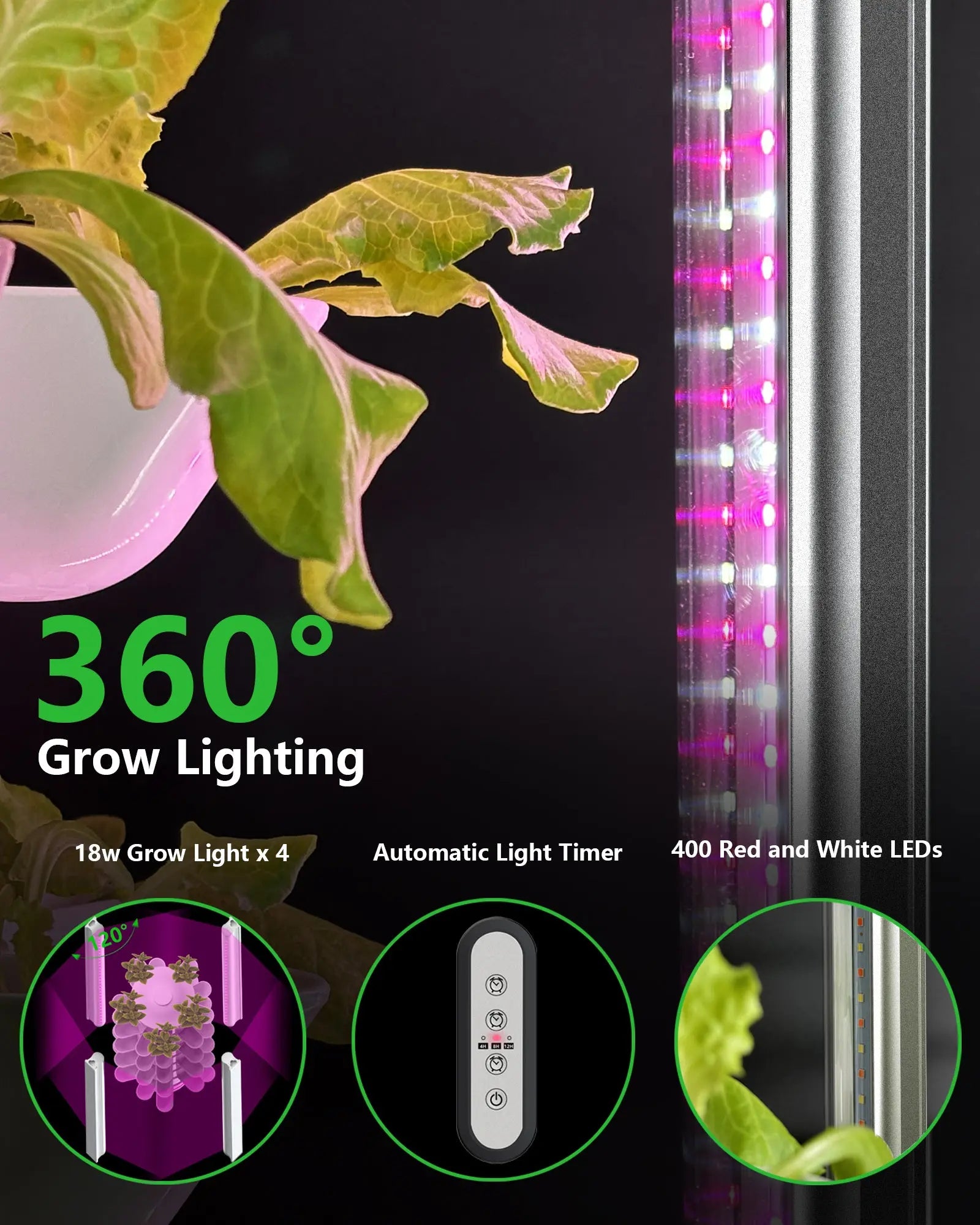 DPROOTS 45 Pods Garden Vertical Planting System Hydroponic Growing Tower With LED Light for Indoor Greenhouse Herbs Vegetables - DPROOTS