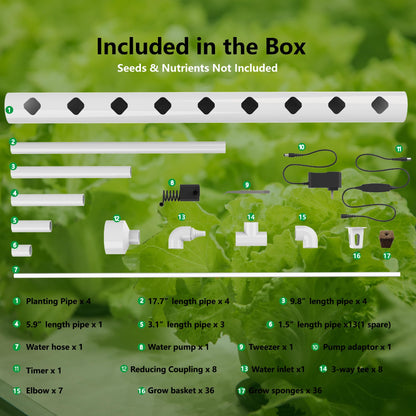 DPROOTS Garden NFT Hydroponic Growing System Kit - 36 Plant Sites