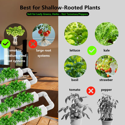DPROOTS Garden 36 Plant Sites NFT Hydroponic Growing System Kit - Full-Spectrum Grow Lights ＆ Timer