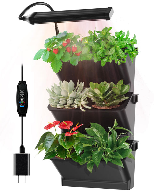 DPROOTS 6 Pots Wall Vertical Planter for Flowerpot Home Indoor Garden Vegetable With Grow Light Self Watering System