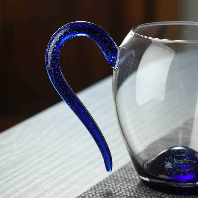 Artisan Glass Gongdao Bei - Elegant Tea Pitcher with Glittering Cobalt Handle