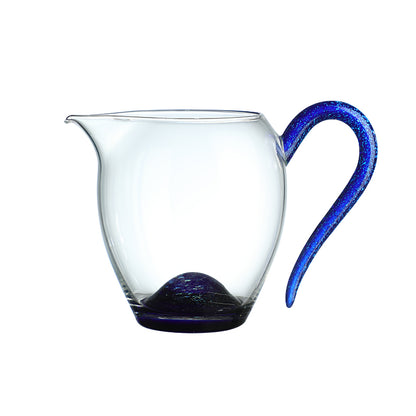 Artisan Glass Gongdao Bei - Elegant Tea Pitcher with Glittering Cobalt Handle