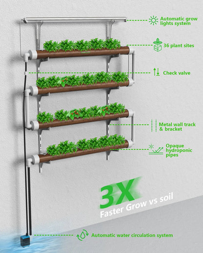 DPROOTS 36 Pods Wall-Mounted Garden Hydroponics Vertical Growth Tower Plant System With Led Light for Indoor Greenhouse Flower Herb - DPROOTS