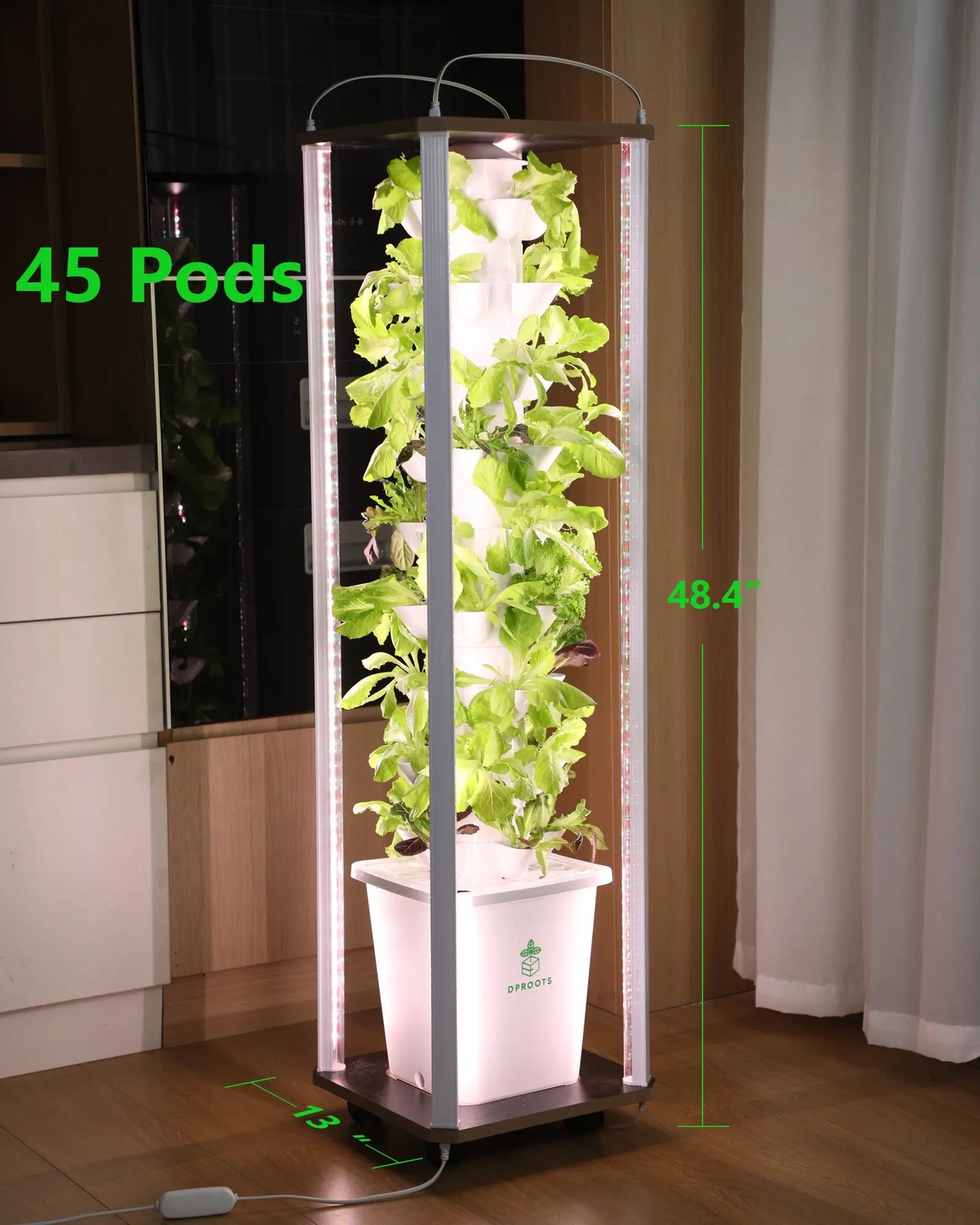 DPROOTS 45 Pods Garden Vertical Planting System Hydroponic Growing Tower With LED Light for Indoor Greenhouse Herbs Vegetables - DPROOTS